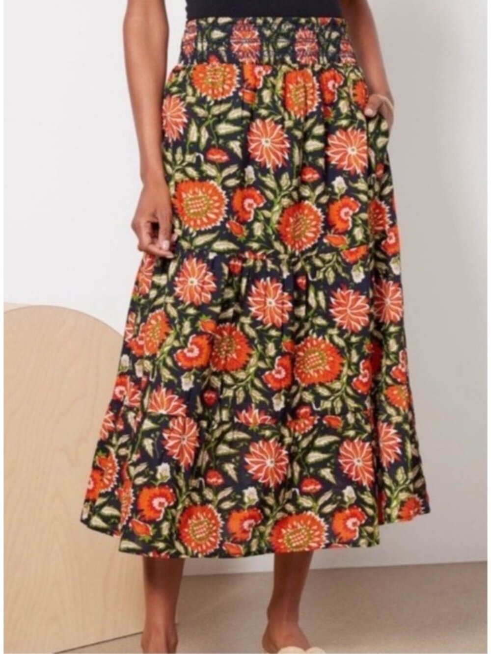 Evereve Janey Floral Tiered Maxi Skirt Womens  Medium Cotton Floral Print Boho